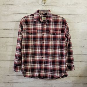 Jachs Plaid 100% Cotton Twill Heavy Flannel Button Down Shirt Shacket Size Large